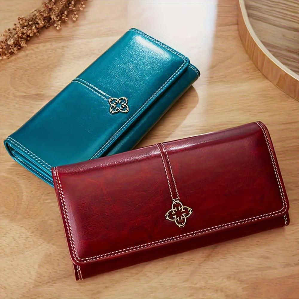 Women’s Long Leather Bifold Wallet – Eva Trendy Clutch Card Holder