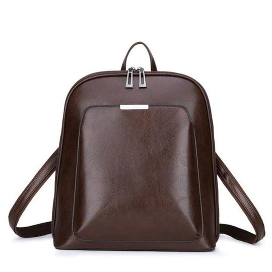 Unisex Brown Leather Backpack – Classic Double-Zip Everyday Work & Travel Bag