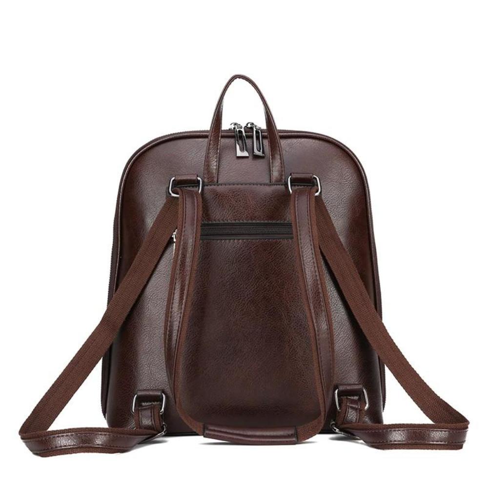 Unisex Brown Leather Backpack – Classic Double-Zip Everyday Work & Travel Bag