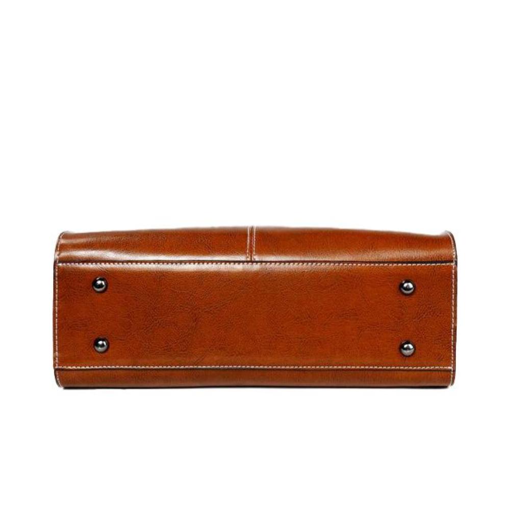 Women’s Medium Brown Leather Tote Bag – Elegant Classic Office Shoulder Handbag