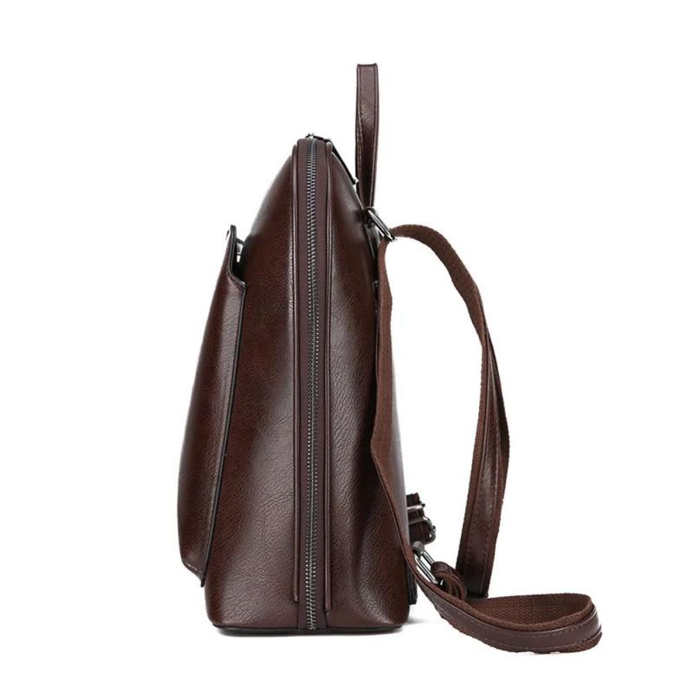 Unisex Brown Leather Backpack – Classic Double-Zip Everyday Work & Travel Bag
