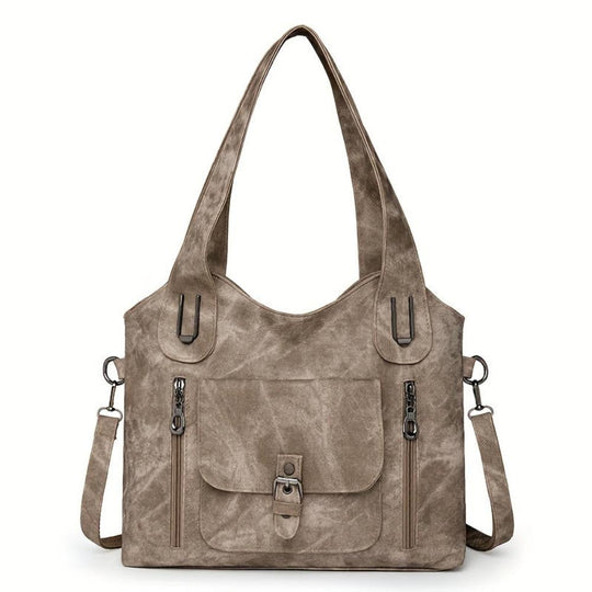Women’s Medium Brown Faux Leather Shoulder Bag – Elise’s Vintage Charm Everyday Tote