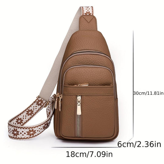 Woman Brown Leather Sling Bag – Hazel Vintage Chest Crossbody Daypack
