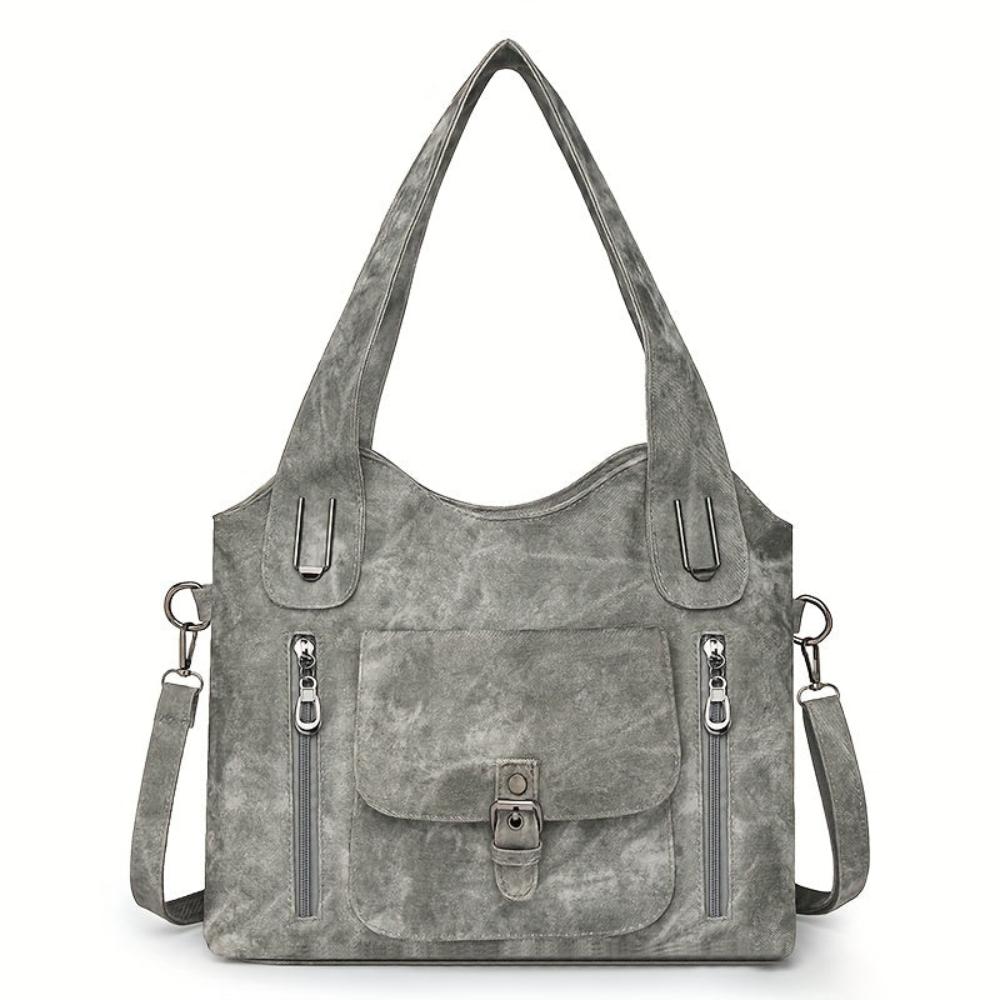 Women’s Medium Brown Faux Leather Shoulder Bag – Elise’s Vintage Charm Everyday Tote