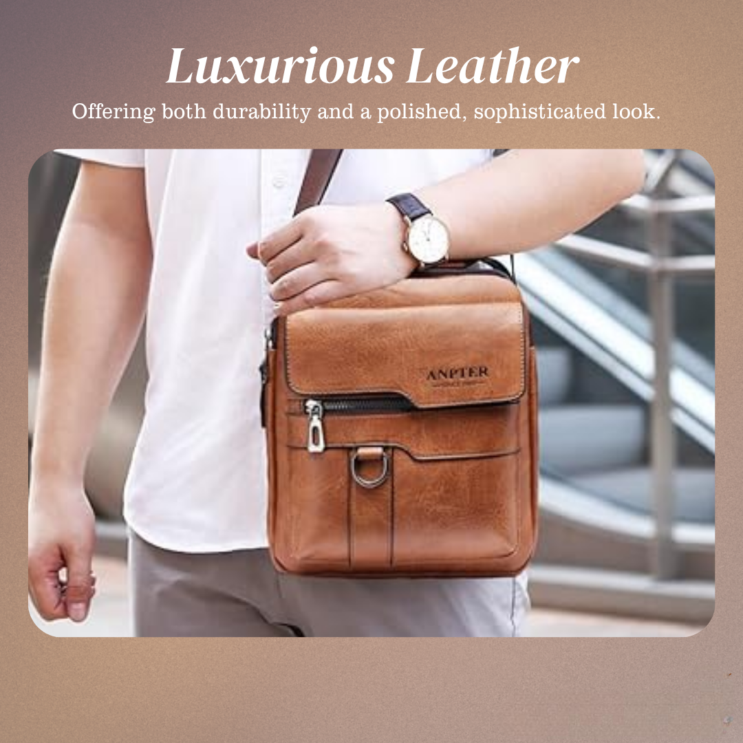Men’s Brown Leather Messenger Crossbody Bag | Andrew