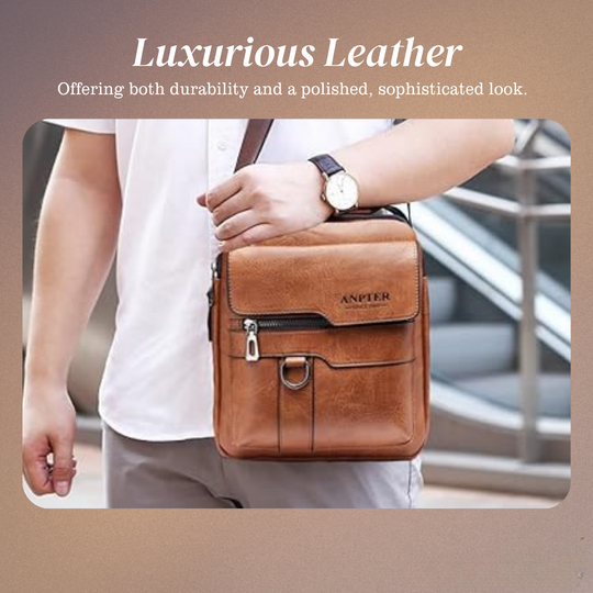 Men’s Brown Leather Messenger Crossbody Bag | Andrew