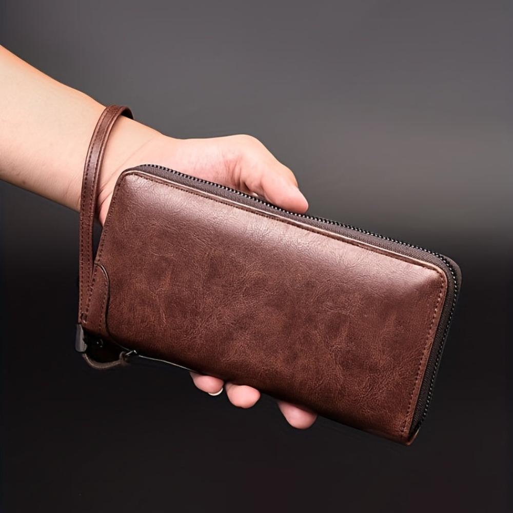 Men’s Brown Leather RFID Zip Wallet – Holden Long Clutch Card Holder