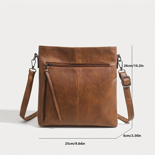 Unisex Brown Retro Square Crossbody Bag – Lena Everyday Leather-Look Shoulder Purse