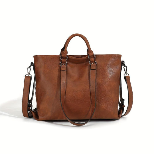 Women’s Brown Faux Leather Work Tote Bag – Charlotte’s Classic Elegance Vintage Office Handbag