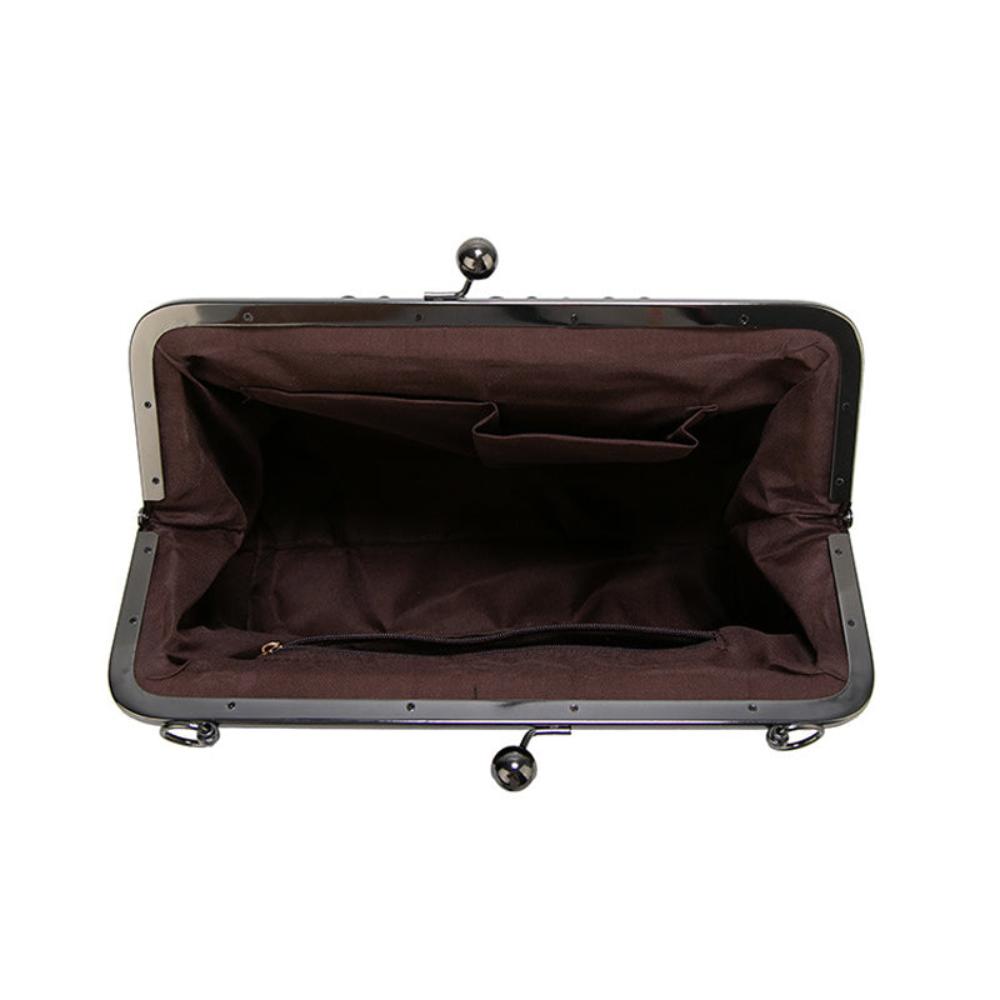 Women’s Red Leather Vintage Kiss-Lock Handbag – Celestial Embossed Top Handle & Shoulder Bag