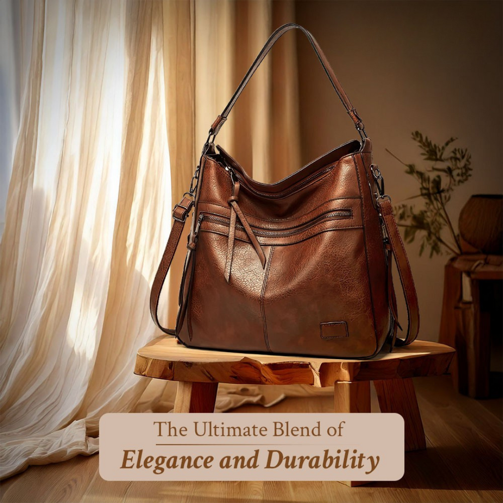 Women’s Large Brown Leather Hobo Shoulder Bag – Magda’s Exquisite Craft Luxury Handbag