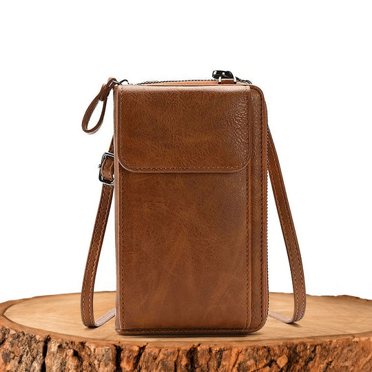 Women’s Brown Leather Phone Crossbody Bag – Nicole’s Chic Compact Shoulder Purse