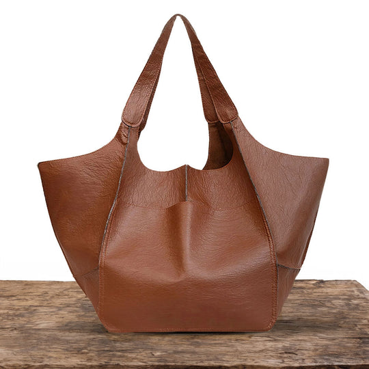 Women’s Extra-Large Brown Leather Tote Bag – Laura’s Timeless Allure Vintage Shoulder Shopper