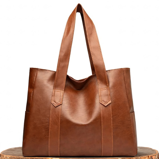 Women’s Large Brown Leather Work Tote Bag – Martha’s Timeless Elegance Office Shoulder Bag