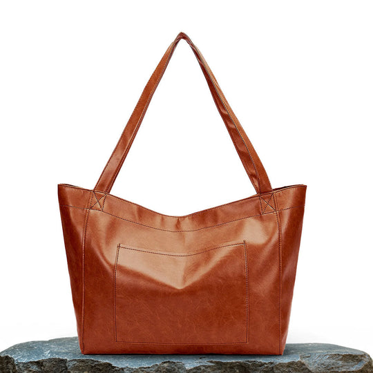Women’s Large Brown Leather Tote Shoulder Bag – Aurora’s Charm Vintage Everyday Shopper