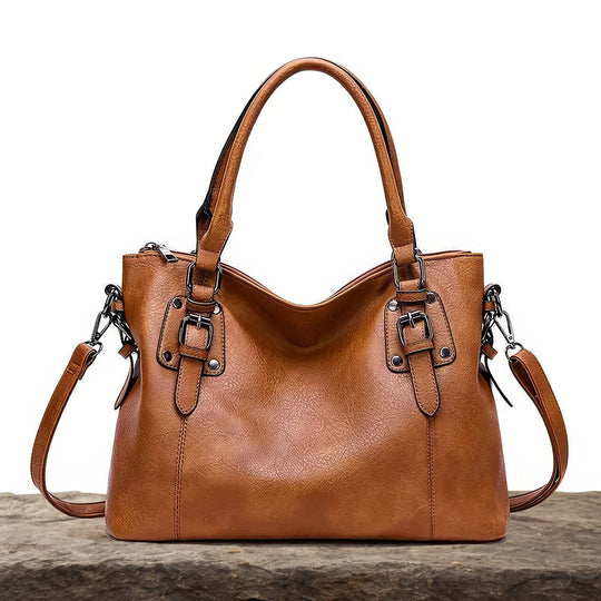 Women’s Brown Leather Shoulder Bag – Sienna’s Graceful Allure Elegant Everyday Handbag