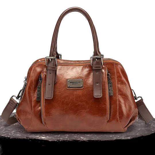 Women’s Medium Brown Leather Satchel Bag – Silke’s Luxe Statement Everyday Handbag