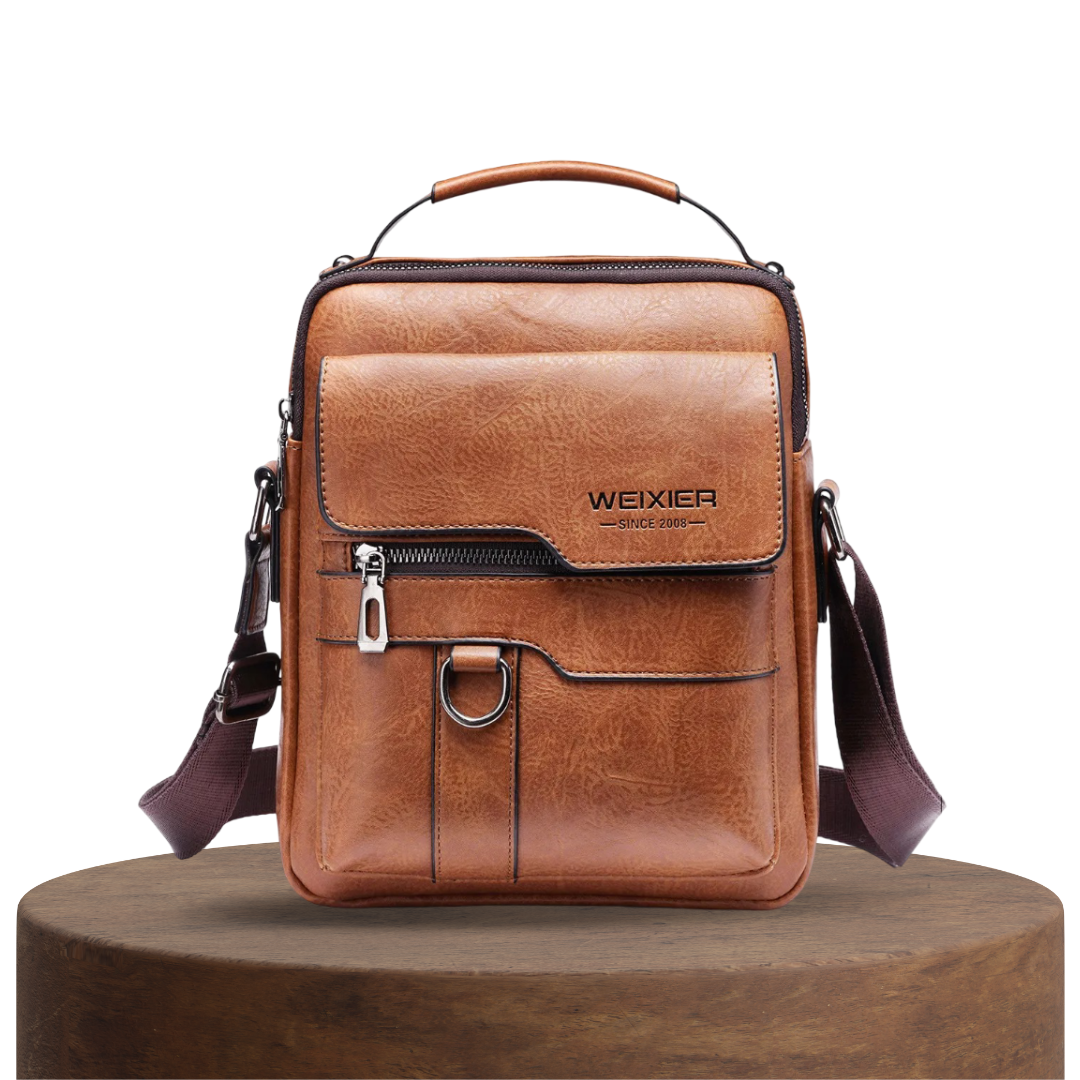 Men’s Brown Leather Messenger Crossbody Bag | Andrew