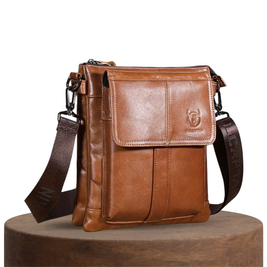 Men’s Black Leather Slim Crossbody Shoulder Bag | Nathan