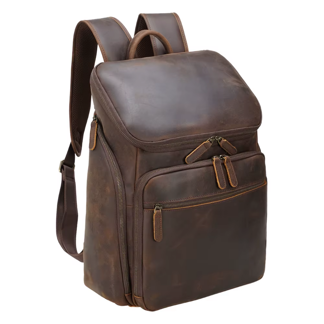 Men’s Vintage Crazy Horse Leather Laptop Backpack 15.6" | Nicholas