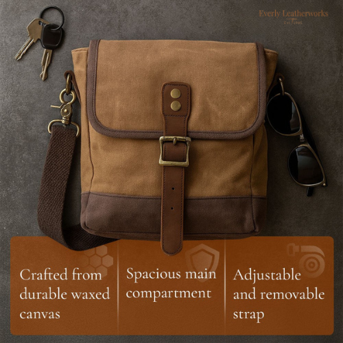 Unisex Small Waxed Canvas Leather Sling Bag | William