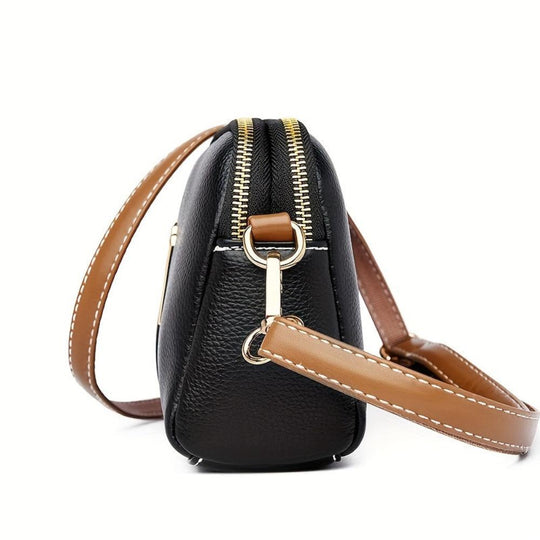 Women’s Small Black Leather Crossbody Bag – Mila Litchi Embossed Everyday Shoulder Purse
