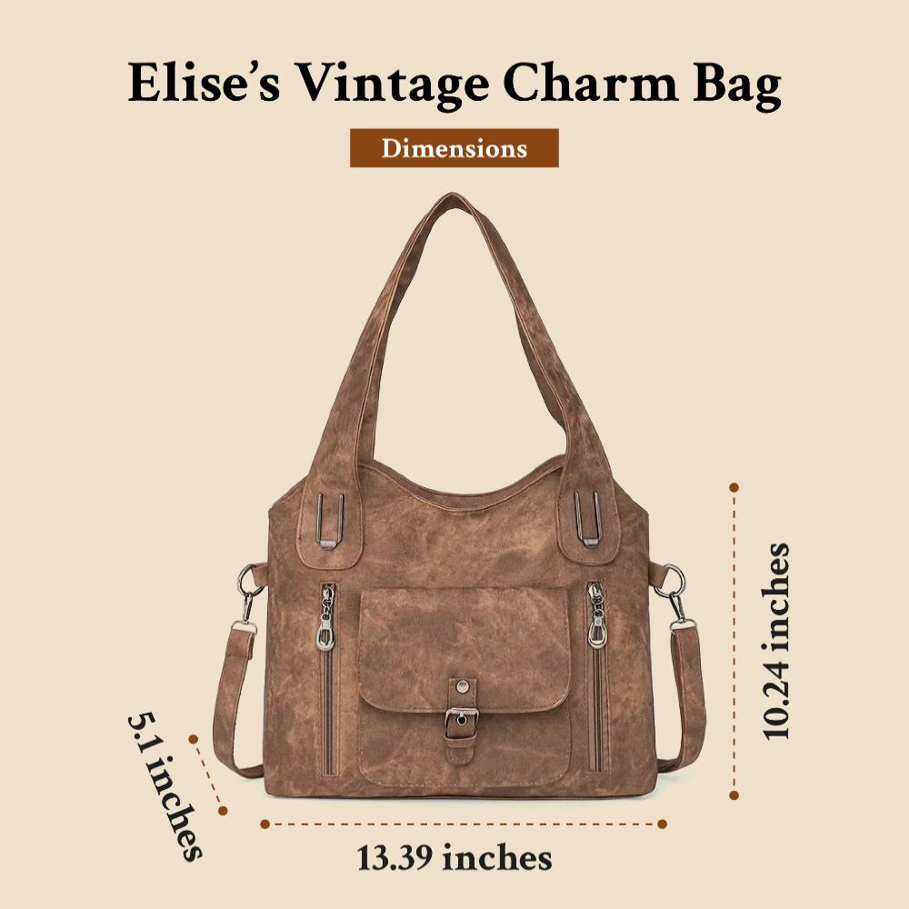Women’s Medium Brown Faux Leather Shoulder Bag – Elise’s Vintage Charm Everyday Tote