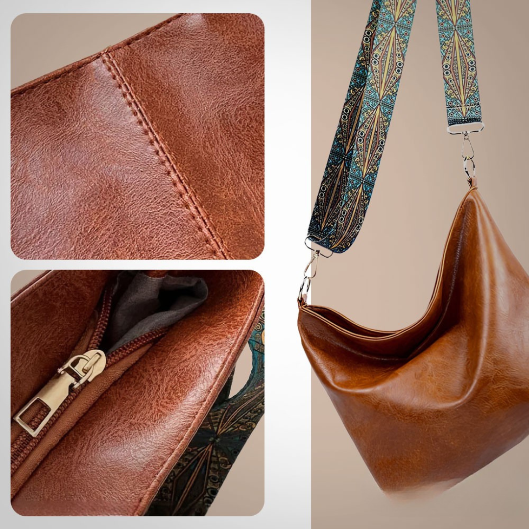 Women’s Brown Leather Hobo Shoulder Bag – Chelsey’s Vintage Charm Boho Strap Handbag