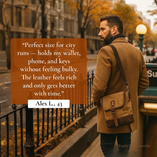 Unisex Small Waxed Canvas Leather Sling Bag | William