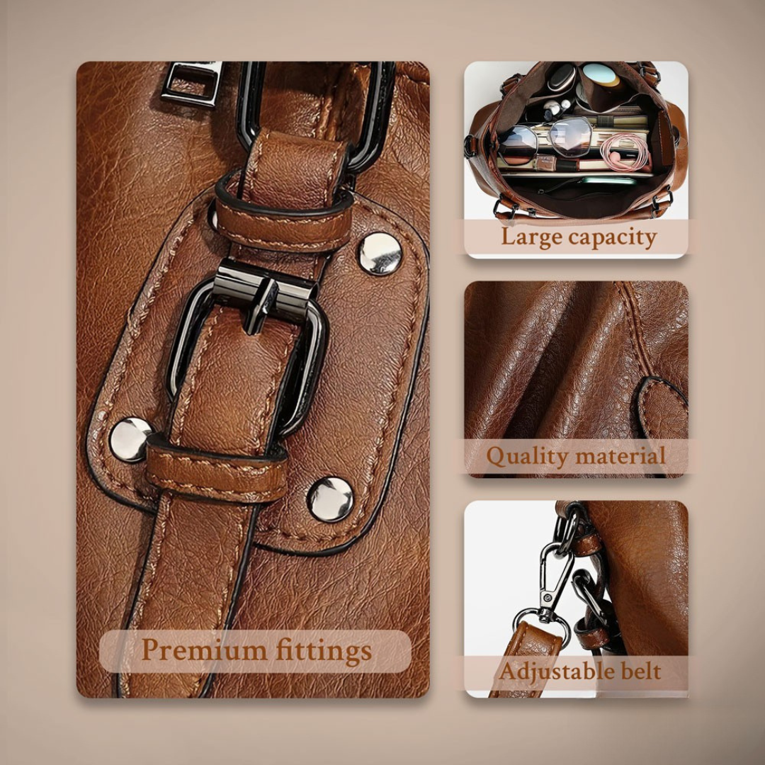 Women’s Brown Leather Shoulder Bag – Sienna’s Graceful Allure Elegant Everyday Handbag