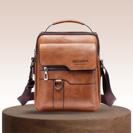 Men’s Brown Leather Messenger Crossbody Bag | Andrew