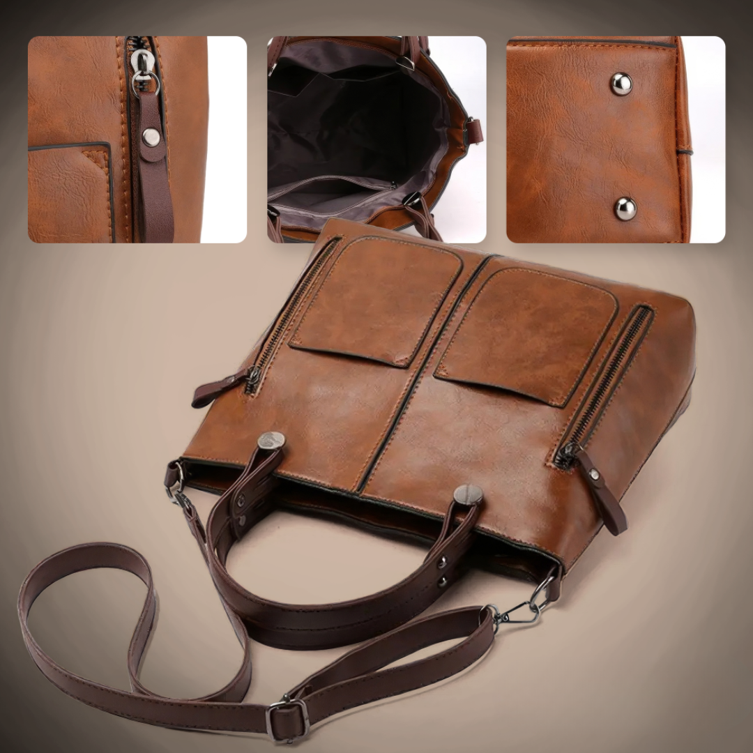 Women’s Brown Leather Shoulder Tote Bag – Ilse’s Timeless Elegance Work Handbag