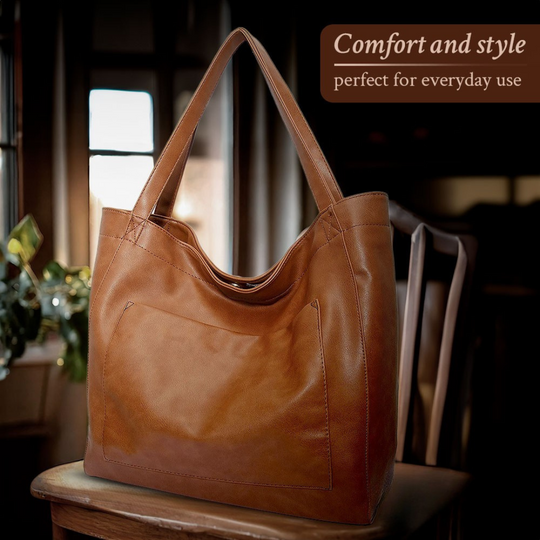 Women’s Large Brown Leather Tote Shoulder Bag – Aurora’s Charm Vintage Everyday Shopper