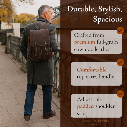 Men’s Retro Full-Grain Leather Travel Backpack | Robert