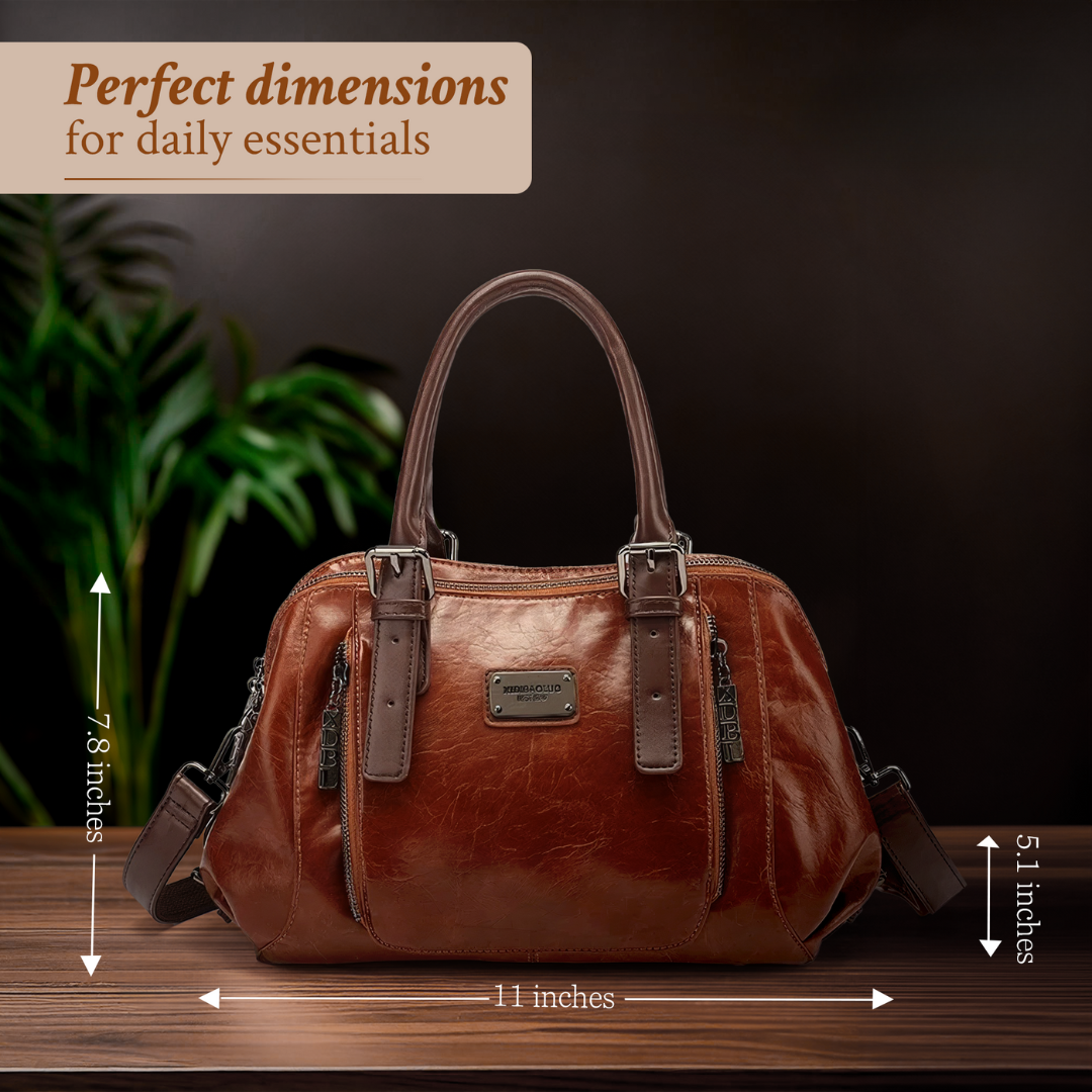 Women’s Medium Brown Leather Satchel Bag – Silke’s Luxe Statement Everyday Handbag