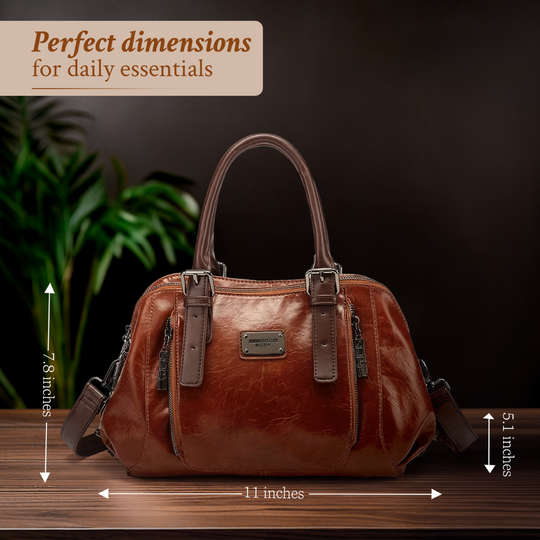 Women’s Medium Brown Leather Satchel Bag – Silke’s Luxe Statement Everyday Handbag