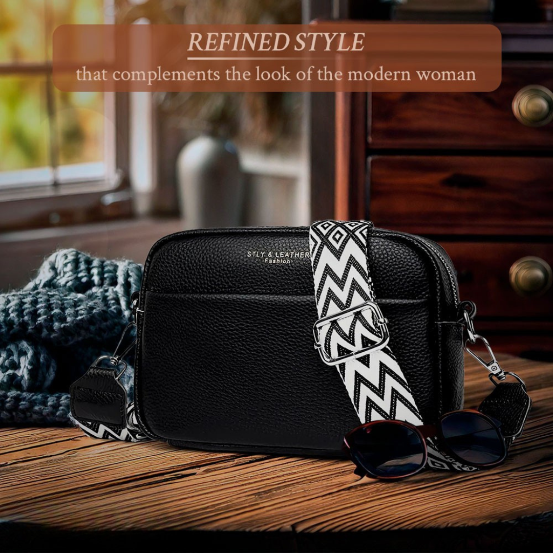 Women’s Small Black Leather Crossbody Bag – Bella’s Grace Everyday Camera Shoulder Purse