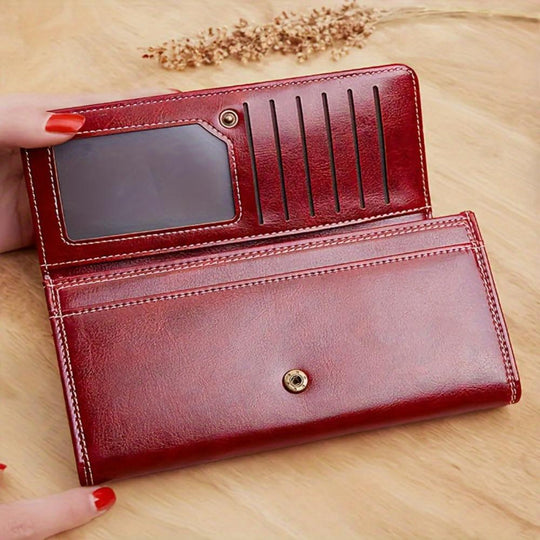 Women’s Long Leather Bifold Wallet – Eva Trendy Clutch Card Holder