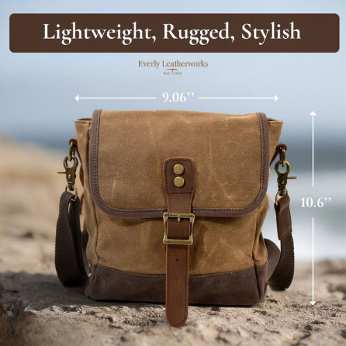 Unisex Small Waxed Canvas Leather Sling Bag | William