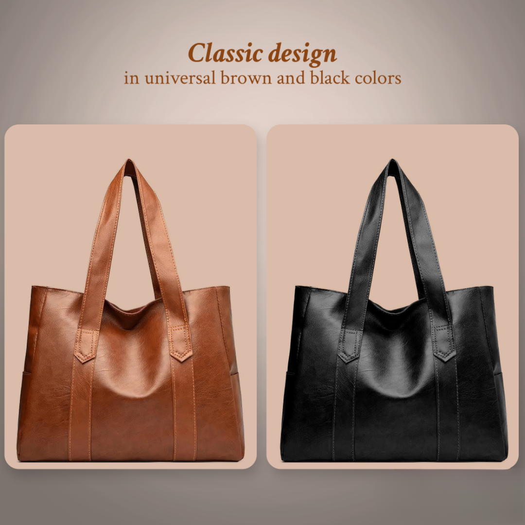 Women’s Large Brown Leather Work Tote Bag – Martha’s Timeless Elegance Office Shoulder Bag