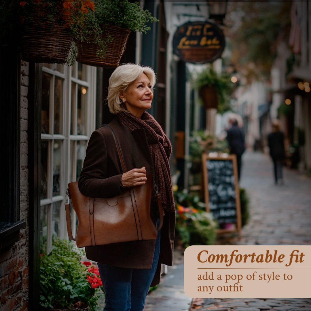 Women’s Medium Brown Leather Tote Shoulder Bag – Nicole’s Timeless Elegance Vintage Handbag