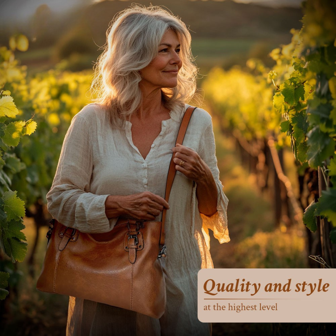 Women’s Brown Leather Shoulder Bag – Sienna’s Graceful Allure Elegant Everyday Handbag