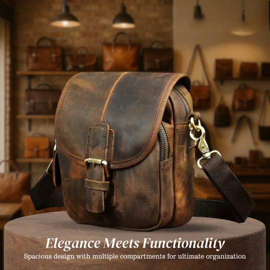 Men’s Black Leather Crossbody Pouch with Buckle Flap | Luke