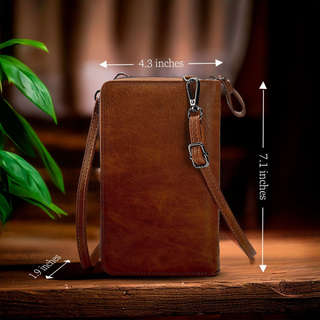 Women’s Brown Leather Phone Crossbody Bag – Nicole’s Chic Compact Shoulder Purse