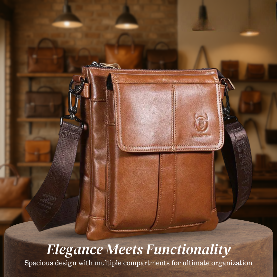 Men’s Black Leather Slim Crossbody Shoulder Bag | Nathan