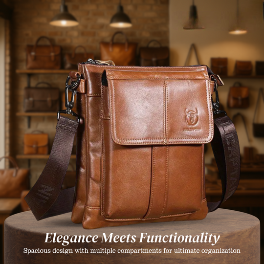 Men’s Black Leather Slim Crossbody Shoulder Bag | Nathan