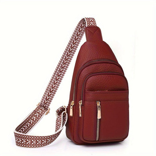 Woman Brown Leather Sling Bag – Hazel Vintage Chest Crossbody Daypack