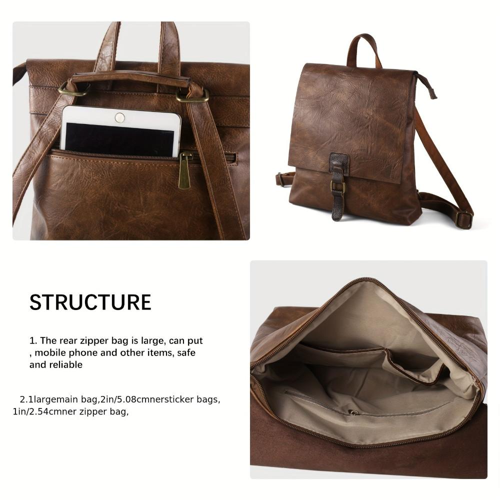 Women’s Brown Leather Convertible Backpack – Harper Multifunctional Retro Work Bag