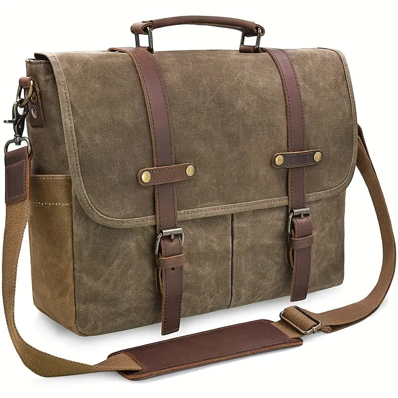 Men’s Large Waterproof Canvas Leather Laptop Messenger Bag | Brett
