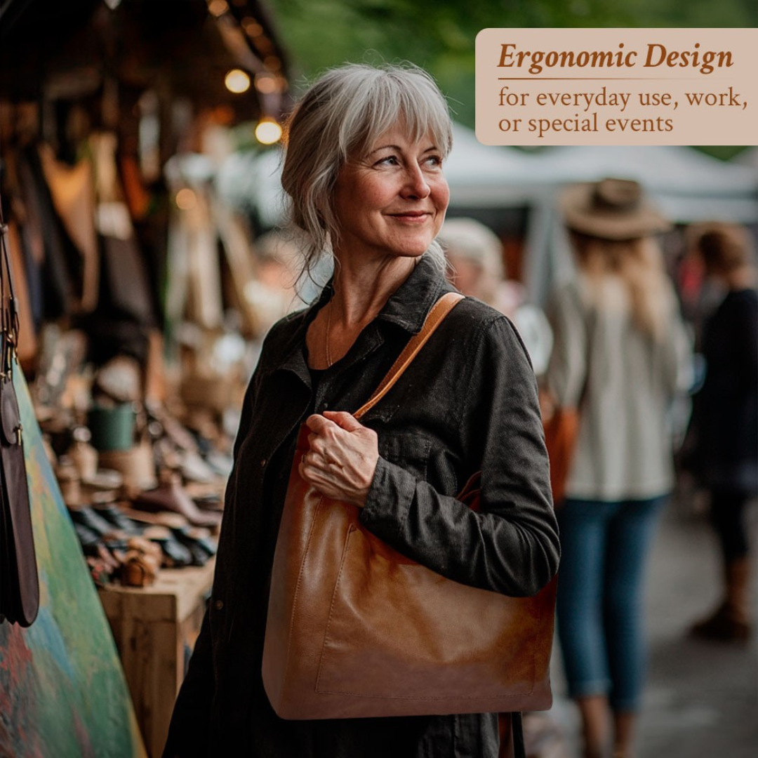 Women’s Large Brown Leather Tote Shoulder Bag – Aurora’s Charm Vintage Everyday Shopper